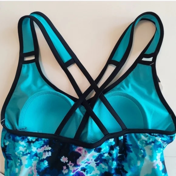 NEW ZeroXposur quick dry active floral tie-dye Helix tankini top with UPF 30 - Picture 3 of 10